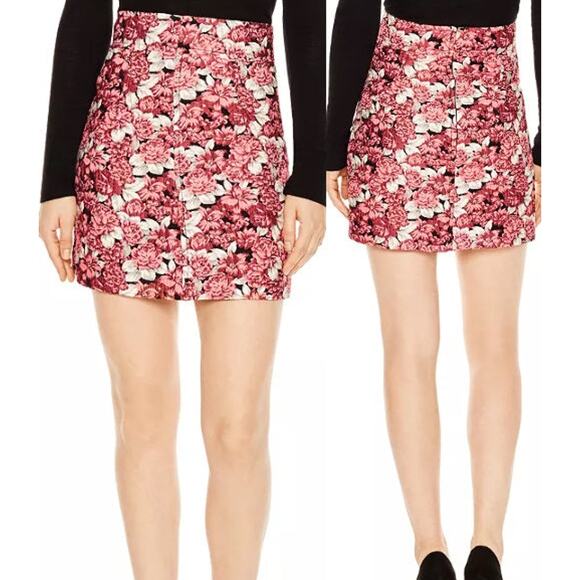 Sandro Paris Daniela High Waisted Floral Mini Pencil Skirt Pink Women's Size 1 - Picture 1 of 6
